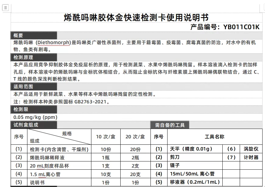 Enylmorpholine Colloidal Gold Rapid Test Card Manuale di istruzioni