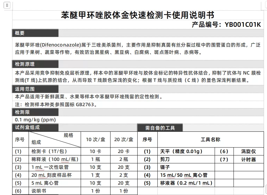 Manuale di istruzioni della carta di rilevazione rapida dell'oro colloidale del 