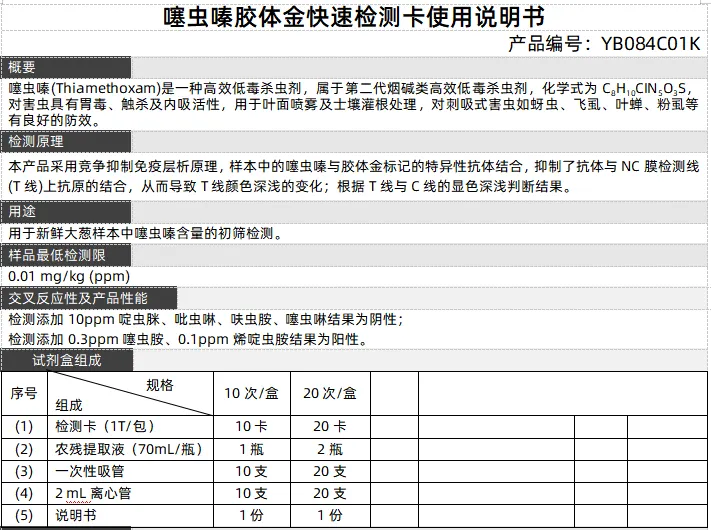 噻虫嗪胶体金快速检测卡使用说明书