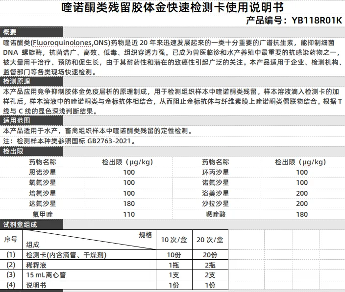 喹诺酮类残留胶体金快速检测卡使用说明书